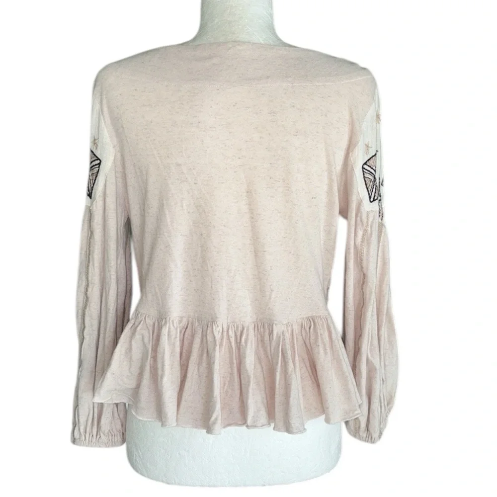 Free People Aria Embroidered Crochet Ruffle Peplum Crop Top in Lagoon Combo - M